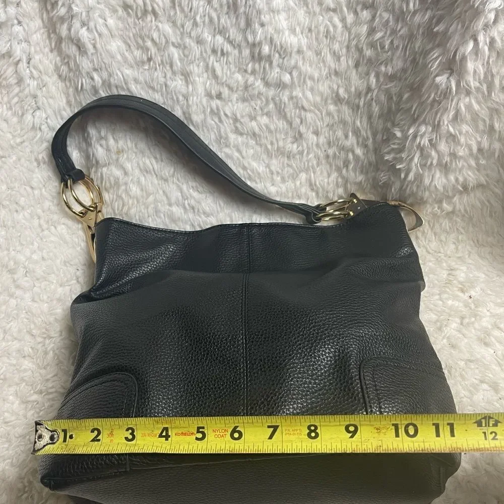 Dasein synthetic leather Black hobo shoulder bag with Bold gold tone hardwares